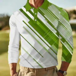 Men's Abstract Geometic Polo Long Sleeve Polo Shirts Lapel Business Casual Outdoor Athleisure Daily Wear 3D Print Buttons Spring Fall Winter Blue Green Dark Blue