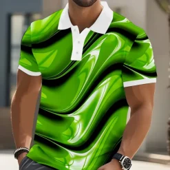 Men's Abstract Geometic Polo Short Sleeve Polo Shirts Lapel Business Casual Business Athleisure 3D Print Buttons Summer Yellow Blue Purple