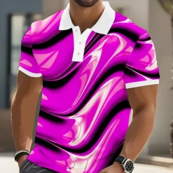 Men's Abstract Geometic Polo Short Sleeve Polo Shirts Lapel Business Casual Business Athleisure 3D Print Buttons Summer Yellow Blue Purple
