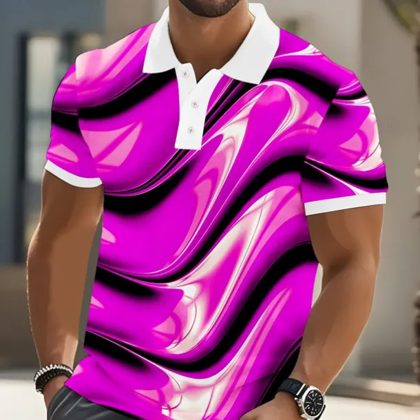 Men's Abstract Geometic Polo Short Sleeve Polo Shirts Lapel Business Casual Business Athleisure 3D Print Buttons Summer Yellow Blue Purple