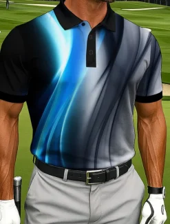 Men's Abstract Geometic Polo Sports Polo Shirts Short Sleeve Polo Shirts Collared Shirts Casual Athleisure Outdoor clothing Daily Wear Buttons Summer Red Blue Green