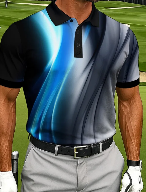 Men's Abstract Geometic Polo Sports Polo Shirts Short Sleeve Polo Shirts Collared Shirts Casual Athleisure Outdoor clothing Daily Wear Buttons Summer Red Blue Green