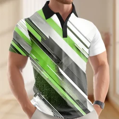 Men's Abstract Geometic Polo Short Sleeve Polo Shirts Lapel Business Casual Business Athleisure 3D Print Buttons Summer Red Blue Purple