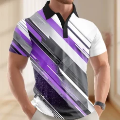 Men's Abstract Geometic Polo Short Sleeve Polo Shirts Lapel Business Casual Business Athleisure 3D Print Buttons Summer Red Blue Purple