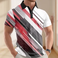 Men's Abstract Geometic Polo Short Sleeve Polo Shirts Lapel Business Casual Business Athleisure 3D Print Buttons Summer Red Blue Purple