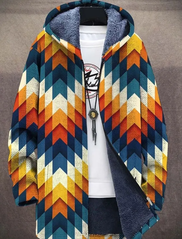 Men's Abstract Graphic Prints Geometry Winter Coat Fleece Jacket Coat Warm Breathable Comfortable Fashion Streetwear Sport Sports & Outdoor Daily Wear Going out Zipper Pocket Print Fall & Winter