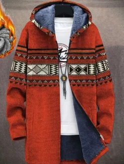 Men's Abstract Graphic Prints Geometry Winter Coat Fleece Jacket Coat Warm Breathable Comfortable Fashion Streetwear Sport Sports & Outdoor Daily Wear Going out Zipper Pocket Print Fall & Winter