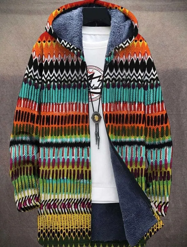 Men's Abstract Graphic Prints Geometry Winter Coat Fleece Jacket Coat Warm Breathable Comfortable Fashion Streetwear Sport Sports & Outdoor Daily Wear Going out Zipper Pocket Print Fall & Winter