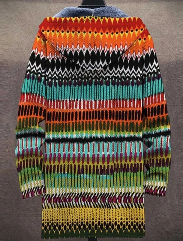 Men's Abstract Graphic Prints Geometry Winter Coat Fleece Jacket Coat Warm Breathable Comfortable Fashion Streetwear Sport Sports & Outdoor Daily Wear Going out Zipper Pocket Print Fall & Winter