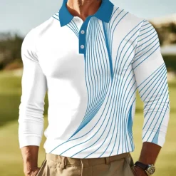 Men's Abstract Line Polo Long Sleeve Polo Shirts Lapel Business Casual Outdoor Athleisure Daily Wear 3D Print Buttons Spring Fall Winter Black Red Blue