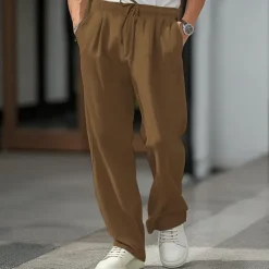 Men's Active Linen Pants Trousers Chinos Solid Color Full Length Formal Wedding Party Cotton Elegant Vacation Light Green Brown Micro-elastic