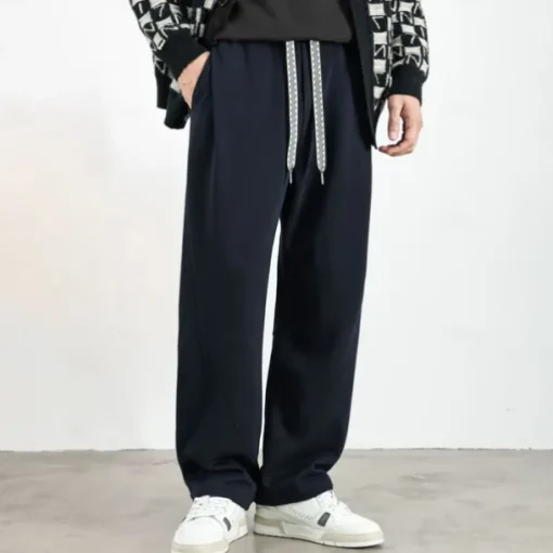 Men's Active Pants Wide Leg Sweatpants Elastic Waist Woven Solid Color Geometric Full Length Outdoor Casual Daily Sports Fashion Navy Blue Beige Micro-elastic