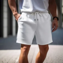Men's Active Sweat Shorts Shorts Summer Shorts Drawstring Elastic Waist Straight Leg Plain Comfort Breathable Short Casual Daily Holiday Sports Fashion White Army Green