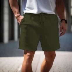 Men's Active Sweat Shorts Shorts Summer Shorts Drawstring Elastic Waist Straight Leg Plain Comfort Breathable Short Casual Daily Holiday Sports Fashion White Army Green