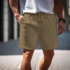 Men's Active Sweat Shorts Shorts Summer Shorts Drawstring Elastic Waist Straight Leg Plain Comfort Breathable Short Casual Daily Holiday Sports Fashion White Army Green