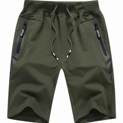 Men's Active Sweat Shorts Pocket Drawstring Elastic Waist Solid Color Comfort Breathable Knee Length Sports Outdoor Daily Stylish Casual / Sporty ArmyGreen Black Inelastic