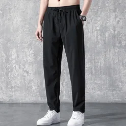 Men's Active Trousers Casual Pants Pocket Drawstring Elastic Waist Solid Color Breathable Outdoor Full Length Casual Daily Streetwear Stylish Casual / Sporty Black Straight Leg Micro-elastic