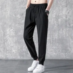 Men's Active Trousers Casual Pants Pocket Drawstring Elastic Waist Solid Color Breathable Outdoor Full Length Casual Daily Streetwear Stylish Casual / Sporty Black Straight Leg Micro-elastic