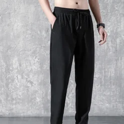 Men's Active Trousers Casual Pants Pocket Drawstring Elastic Waist Solid Color Breathable Outdoor Full Length Casual Daily Streetwear Stylish Casual / Sporty Black Straight Leg Micro-elastic