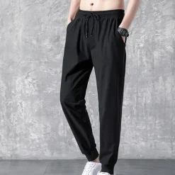 Men's Active Trousers Casual Pants Pocket Drawstring Elastic Waist Solid Color Breathable Outdoor Full Length Casual Daily Streetwear Stylish Casual / Sporty Black Straight Leg Micro-elastic