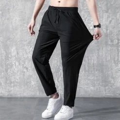 Men's Active Trousers Casual Pants Pocket Drawstring Elastic Waist Solid Color Breathable Outdoor Full Length Casual Daily Streetwear Stylish Casual / Sporty Black Straight Leg Micro-elastic