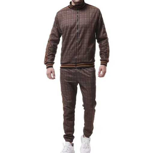 men's activewear sets - winter long sleeve classic plaid tracksuit - full-zip sweatshirt jacket with pants for mens - stylish sportswear for men gym - xmas gifts for men