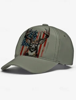 Men's Adjustable Baseball Cap with Patriotic Deer Print and American Flag Design - Outdoor Sports and Casual Wear Hat