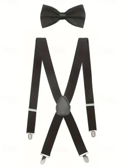 Men's Adjustable Suspenders and Bow Tie Set - Classic Formal Accessory for Weddings, Parties, and Business Events