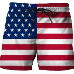 Men's American Flag Swimming Trunks Board Shorts Swim Shorts Mid Waist Hawaiian Casual Holiday Beach Drawstring with Mesh lining Elastic Waist Designer Clothing Apparel