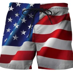 Men's American Flag Swimming Trunks Board Shorts Swim Shorts Mid Waist Hawaiian Casual Holiday Beach Drawstring with Mesh lining Elastic Waist Designer Clothing Apparel