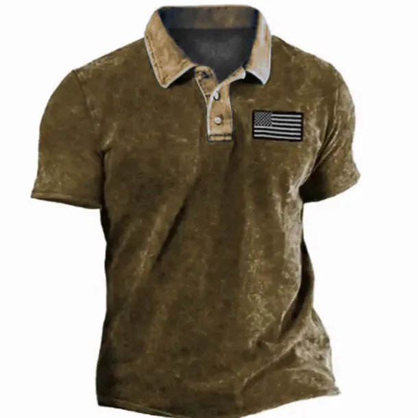 Men's American Flag Veterans Polo Shirts Golf Shirt Short Sleeve Polo Shirts Collared Shirts Casual Streetwear Vacation Wear Party Outfits Buttons 3D Print Blue Purple Green