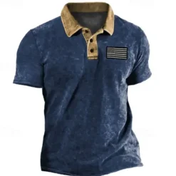 Men's American Flag Veterans Polo Shirts Golf Shirt Short Sleeve Polo Shirts Collared Shirts Casual Streetwear Vacation Wear Party Outfits Buttons 3D Print Blue Purple Green