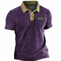 Men's American Flag Veterans Polo Shirts Golf Shirt Short Sleeve Polo Shirts Collared Shirts Casual Streetwear Vacation Wear Party Outfits Buttons 3D Print Blue Purple Green