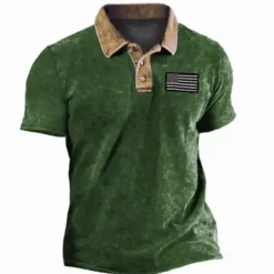 Men's American Flag Veterans Polo Shirts Golf Shirt Short Sleeve Polo Shirts Collared Shirts Casual Streetwear Vacation Wear Party Outfits Buttons 3D Print Blue Purple Green
