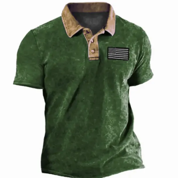Men's American Flag Veterans Polo Shirts Golf Shirt Short Sleeve Polo Shirts Collared Shirts Casual Streetwear Vacation Wear Party Outfits Buttons 3D Print Blue Purple Green