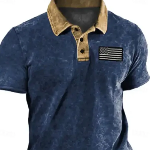 Men's American Flag Veterans Polo Shirts Golf Shirt Short Sleeve Polo Shirts Collared Shirts Casual Streetwear Vacation Wear Party Outfits Buttons 3D Print Blue Purple Green