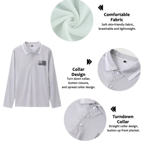 Men's American Flag Veterans Golf Shirt Long Sleeve Polo Shirts Collared Shirts Casual Vacation Wear Party Outfits Buttons 3D Print Fall & Winter Black Pink Green