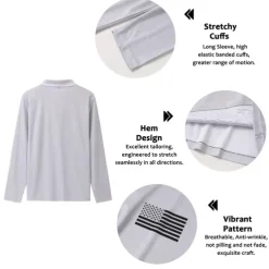 Men's American Flag Veterans Golf Shirt Long Sleeve Polo Shirts Collared Shirts Casual Vacation Wear Party Outfits Buttons 3D Print Fall & Winter Black Pink Green