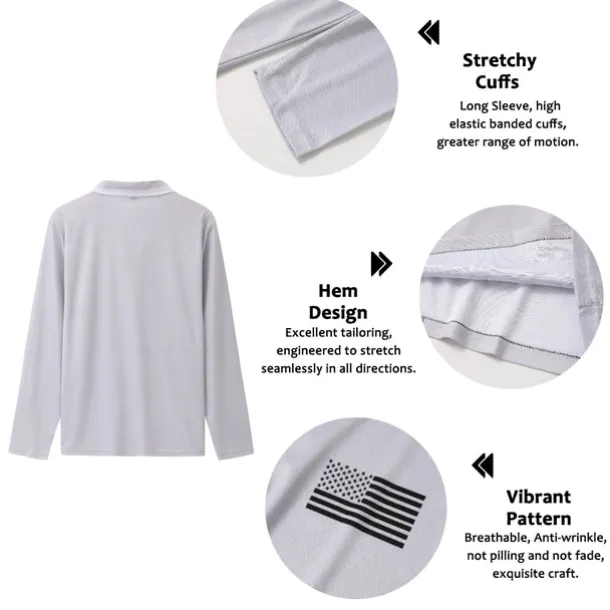 Men's American Flag Veterans Golf Shirt Long Sleeve Polo Shirts Collared Shirts Casual Vacation Wear Party Outfits Buttons 3D Print Fall & Winter Black Pink Green