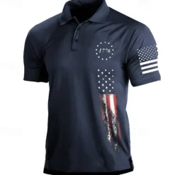 Men's American Flag Veterans Polo Shirts Golf Shirt Short Sleeve Polo Shirts Collared Shirts Casual Streetwear Vacation Wear Party Outfits Buttons 3D Print Black White Army Green