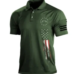 Men's American Flag Veterans Polo Shirts Golf Shirt Short Sleeve Polo Shirts Collared Shirts Casual Streetwear Vacation Wear Party Outfits Buttons 3D Print Black White Army Green
