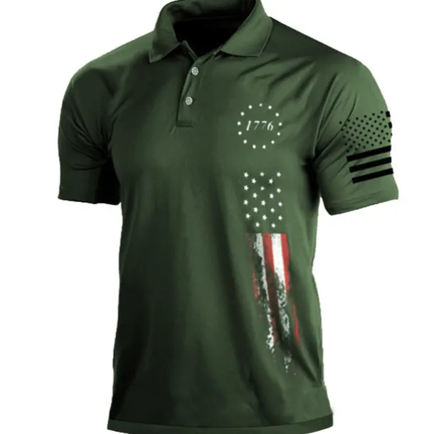 Men's American Flag Veterans Polo Shirts Golf Shirt Short Sleeve Polo Shirts Collared Shirts Casual Streetwear Vacation Wear Party Outfits Buttons 3D Print Black White Army Green
