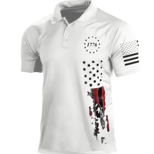 Men's American Flag Veterans Polo Shirts Golf Shirt Short Sleeve Polo Shirts Collared Shirts Casual Streetwear Vacation Wear Party Outfits Buttons 3D Print Black White Army Green