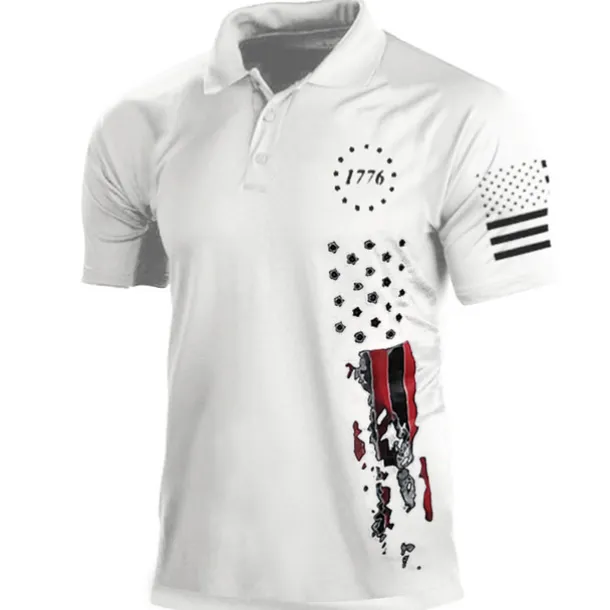 Men's American Flag Veterans Polo Shirts Golf Shirt Short Sleeve Polo Shirts Collared Shirts Casual Streetwear Vacation Wear Party Outfits Buttons 3D Print Black White Army Green