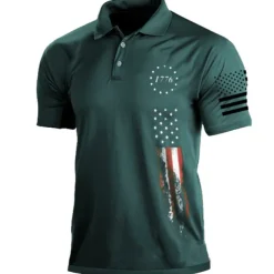 Men's American Flag Veterans Polo Shirts Golf Shirt Short Sleeve Polo Shirts Collared Shirts Casual Streetwear Vacation Wear Party Outfits Buttons 3D Print Black White Army Green