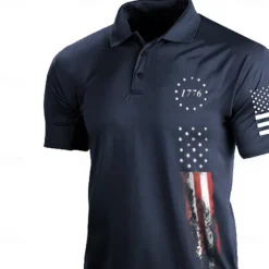Men's American Flag Veterans Polo Shirts Golf Shirt Short Sleeve Polo Shirts Collared Shirts Casual Streetwear Vacation Wear Party Outfits Buttons 3D Print Black White Army Green