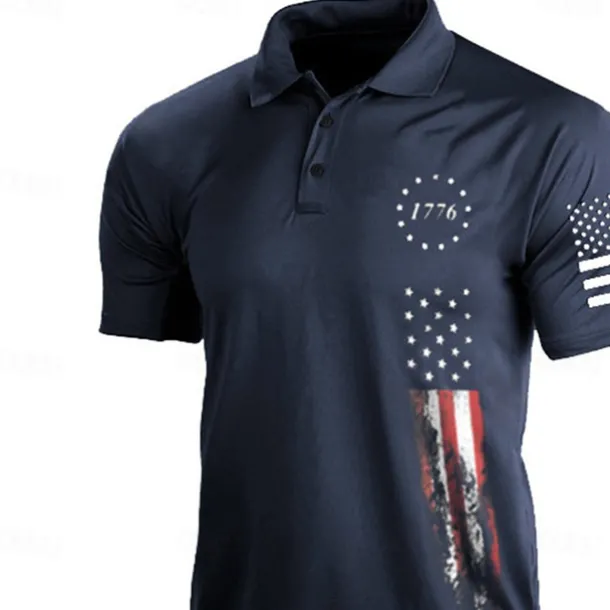 Men's American Flag Veterans Polo Shirts Golf Shirt Short Sleeve Polo Shirts Collared Shirts Casual Streetwear Vacation Wear Party Outfits Buttons 3D Print Black White Army Green