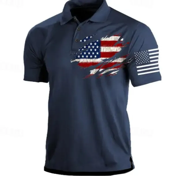 Men's American Flag Veterans Polo Shirts Golf Shirt Short Sleeve Polo Shirts Collared Shirts Casual Streetwear Vacation Wear Party Outfits Buttons 3D Print Black Red Navy Blue