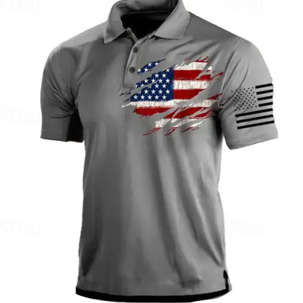Men's American Flag Veterans Polo Shirts Golf Shirt Short Sleeve Polo Shirts Collared Shirts Casual Streetwear Vacation Wear Party Outfits Buttons 3D Print Black Red Navy Blue