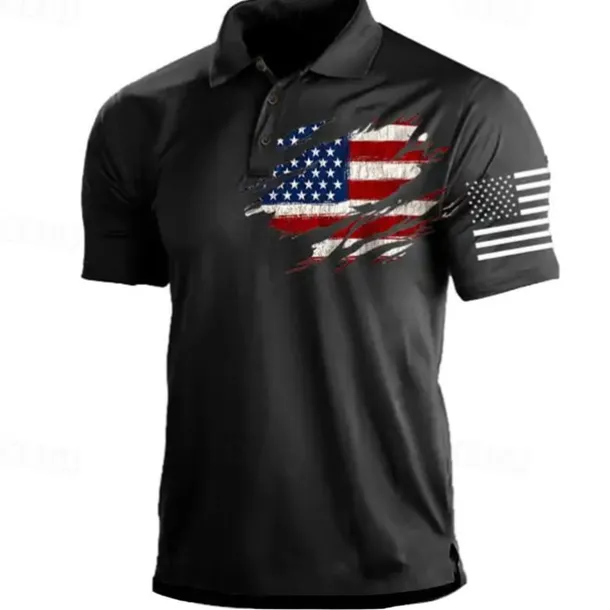 Men's American Flag Veterans Polo Shirts Golf Shirt Short Sleeve Polo Shirts Collared Shirts Casual Streetwear Vacation Wear Party Outfits Buttons 3D Print Black Red Navy Blue